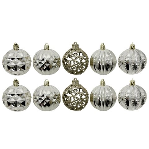 Kit 12 Bolas Natal Luxo Champanhe Textura Metalizada e Arabesco Glitter Vazado 6cm