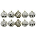 Ver imagem 1 de Kit 12 Bolas Natal Luxo Champanhe Textura Metalizada e Arabesco Glitter Vazado 6cm