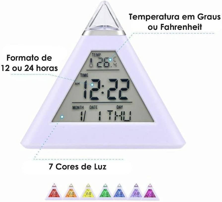 Relógio Digital Pirâmide de Mesa Calendário - 3