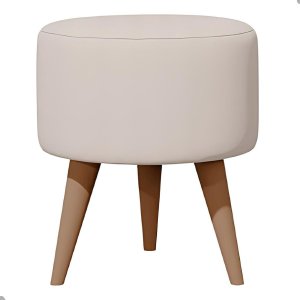 Puff Madri Banqueta Redonda em Linho Pés Eucalipto Pufe Sala:off White