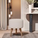 Ver imagem 5 de Puff Madri Banqueta Redonda em Linho Pés Eucalipto Pufe Sala:off White