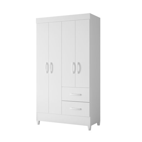 Quarda Roupa Moderno Roupeiro Mobi 4 Portas 2 Gavetas Quarto Criança Premium Co Branco