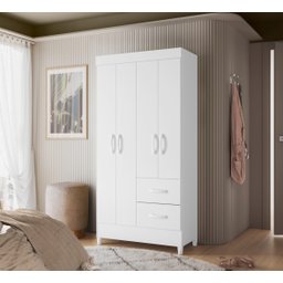 Quarda Roupa Moderno Roupeiro Mobi 4 Portas 2 Gavetas Quarto Criança Premium Co Branco - 2