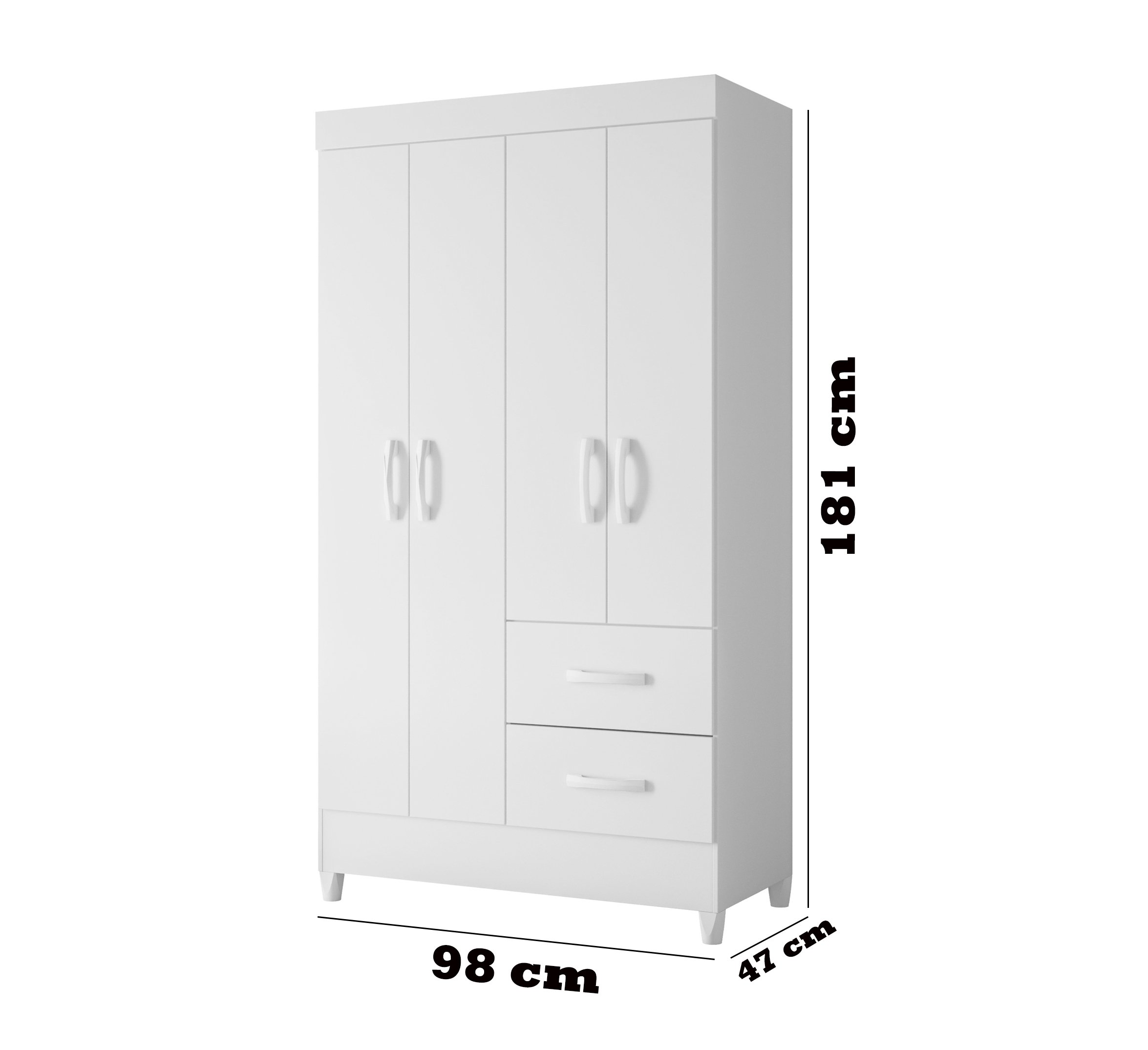 Quarda Roupa Moderno Roupeiro Mobi 4 Portas 2 Gavetas Quarto Criança Premium Co Branco - 4