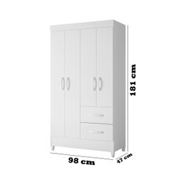 Quarda Roupa Moderno Roupeiro Mobi 4 Portas 2 Gavetas Quarto Criança Premium Co Branco - 4