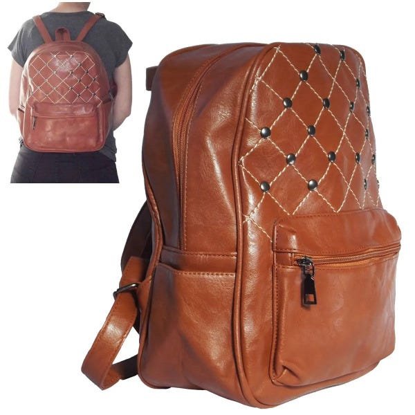 Mochila Movac Urban Cuero Ecológico Multiuso Gran Capacidad. Color Marrón Claro Diseño De La Tela Lisa