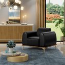Ver imagem 3 de Poltrona Decorativa Base De Madeira Pés Metalizado D'Ouro Molino D02 Corano Preto B-159 - Lyam Decor