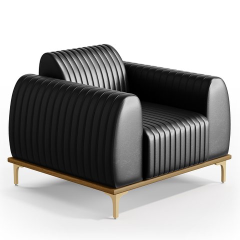 Poltrona Decorativa Base De Madeira Pés Metalizado D'Ouro Molino D02 Corano Preto B-159 - Lyam Decor