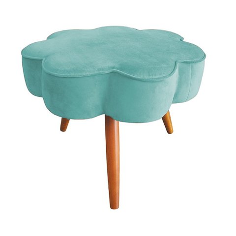 Puff Decorativo Pés Palito Aurora Veludo - Estopar Puff Aurora Veludo Veludo Azul Turquesa