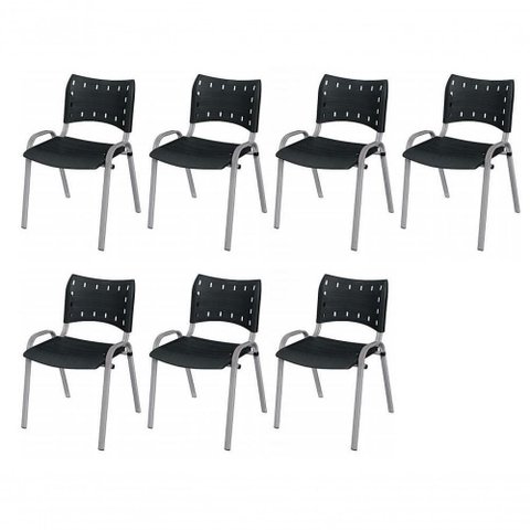 Cadeira Iso Base Cinza Escola, Escritório Preto Kit 7 Un