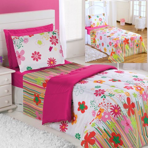 Kit Coordenado Edredom com Lençol Solteiro Alegria - Pink Casa Show Enxovais