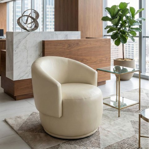 Poltrona Giratória Decorativa Sala Estar Orgânica Beatriz Corino Bege - Montanaris Decor