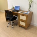 Ver imagem 7 de Mesa Escrivaninha Detalhes em Palha Telinha Amadeirada Campo Pés em 2 Gavetas 150cm MDF Pés em Madeira Maciça Angelim Marrom