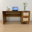 Ver imagem 5 de Mesa Escrivaninha Detalhes em Palha Telinha Amadeirada Campo Pés em 2 Gavetas 150cm MDF Pés em Madeira Maciça Angelim Marrom