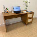 Ver imagem 4 de Mesa Escrivaninha Detalhes em Palha Telinha Amadeirada Campo Pés em 2 Gavetas 150cm MDF Pés em Madeira Maciça Angelim Marrom