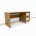 Ver imagem 2 de Mesa Escrivaninha Detalhes em Palha Telinha Amadeirada Campo Pés em 2 Gavetas 150cm MDF Pés em Madeira Maciça Angelim Marrom