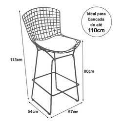 Kit 2 Banquetas Bertoia Cromada D80 com Assento Sintético Branco Cor Branco - 3
