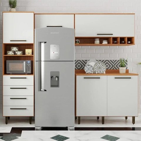 Cozinha Compacta 4 Peças 5 Portas 4 Gavetas Evolution Plus Branco/Freijó/Off-White