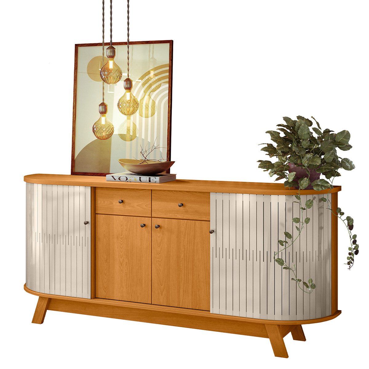 Buffet Mônaco 183cm 308139 e Cristaleira Moss 311139 Cinamomo Off White Madetec - 3