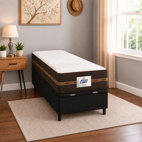 Cama Box Baú Solteiro Colchão Gazin Molas Flora 88x188x63cm (Preto)