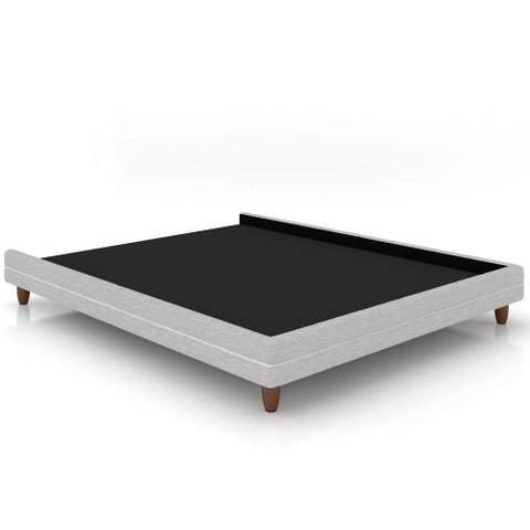 Cama Casal Base Box Pés Madeira 140cm Suném P05 Linho Cinza Claro Bouclê Cru - Lyam Decor
