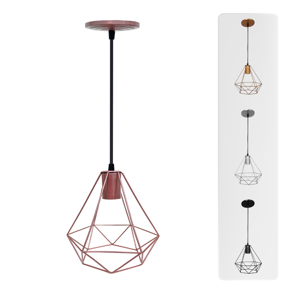 Luminária Pendente Diamante Lustre Aramado Retrô Elegance:Rosé/P