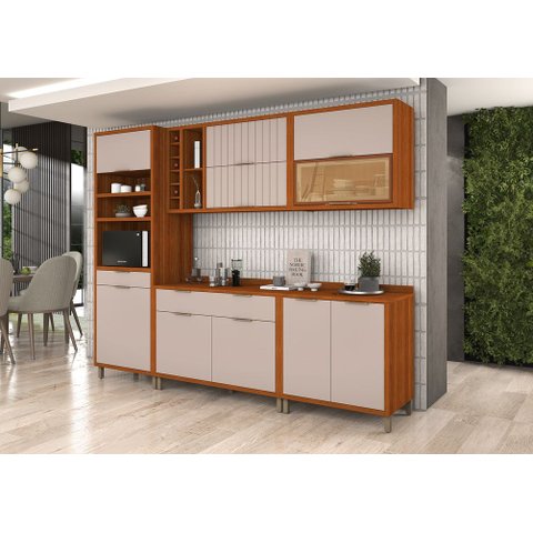 Cozinha 5 Módulos Espelhada/ripado - Torre - Aéreo C/ Adega - Aéreo - 2 Balcão - Cina/connect/ripado