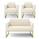 Ver imagem 1 de Sofá Namoradeira com 2 Poltronas Base Industrial Dourado Marisa Veludo