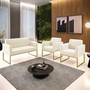 Ver imagem 2 de Sofá Namoradeira com 2 Poltronas Base Industrial Dourado Marisa Veludo
