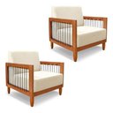 Ver imagem 1 de Kit 2 Poltronas Decorativa Marilia Linho Base em Madeira Castanho - Pallazio Cor Bege