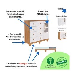 Cômoda Infantil Uli Peroba em 100% Mdf Branco com Amêndoa Branco Amêndoa - 5