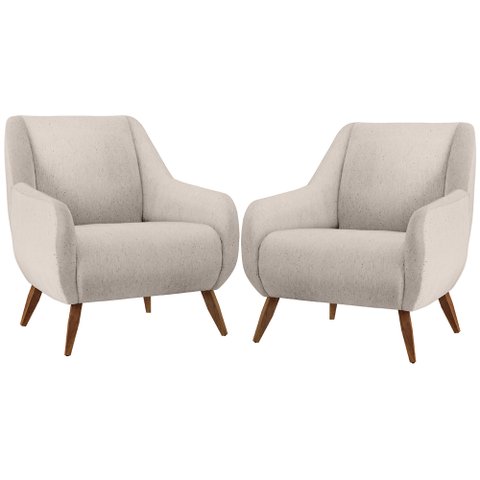 Kit 02 Poltronas Decorativa Fixa Pés de Madeira Paloma D02 Linho Cru B-443 - Lyam Decor
