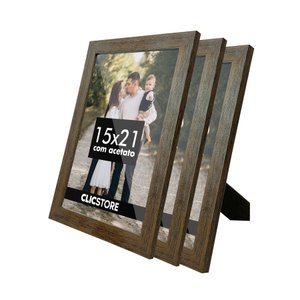 Kit 3 Porta Retrato 15x21 A5 Acetato Fotos Moldura Aparador Decoração Quadro:tabaco