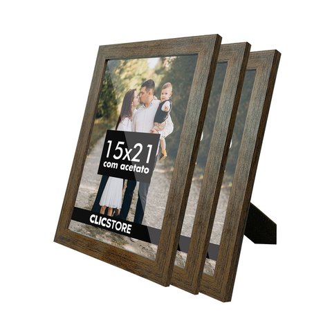 Kit 3 Porta Retrato 15x21 A5 Acetato Fotos Moldura Aparador Decoração Quadro:tabaco