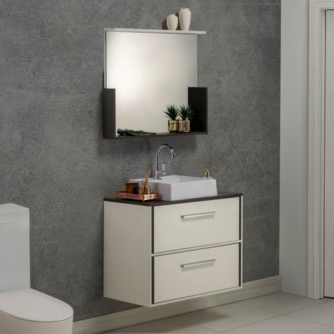 Gabinete e Espelheira 60cm Inspira Design Branco/Chumbo