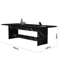 Mesa Retangular Sala de Jantar Mdf 220x80 Estampa Mármore Branco Base Pérola Sofisticada - 4