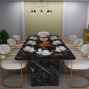 Ver imagem 1 de Mesa Retangular Sala de Jantar Mdf 220x80 Estampa Mármore Branco Base Pérola Sofisticada