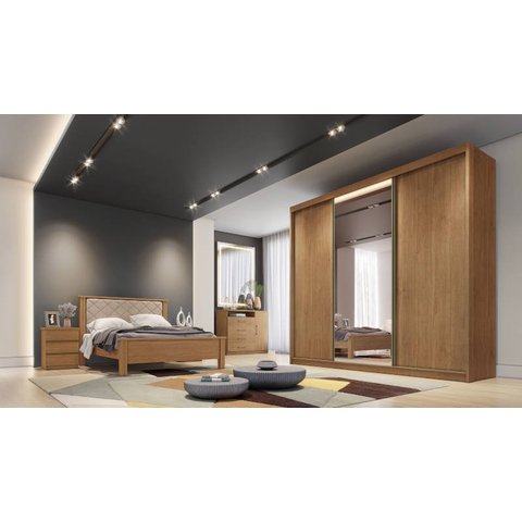 Guarda Roupa Casal com 1 Porta Espelhada 8 Gavetas - Diamond-Cumaru - Móveis Novo Horizonte