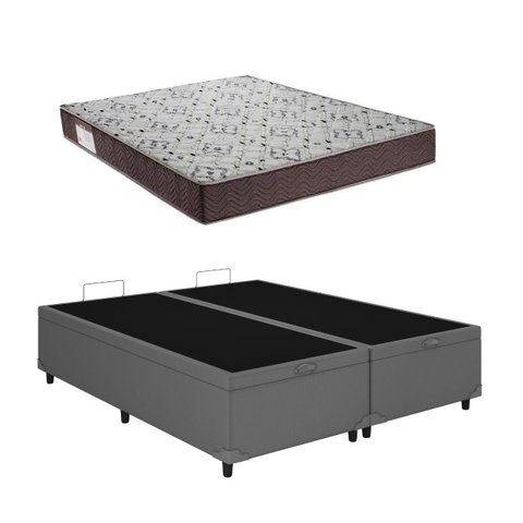 Cama Baú Casal Bipartido Cinza Colchão Iso 150 D45 - Ortobom