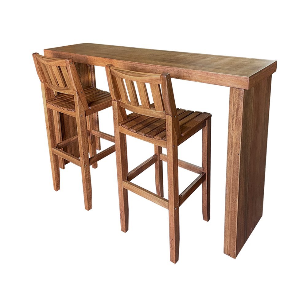 Conjunto Balcão Rustico em U Bistrô com 2 Banquetas Madeira Maciça Rubi 120x41cm - 1