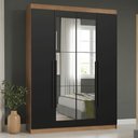 Ver imagem 1 de Guarda-Roupa Solteiro 4 Portas Batentes com Espelho Rustic/Preto/Preto Saturno Madesa