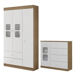 Guarda-roupa e Cômoda Infantil Xodo Branco Almendra Móveis Estrela - 1