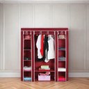 Ver imagem 2 de Cabideiro Portátil Prateleiras Dobrável Armário Arara Grande Organizador Vermelho