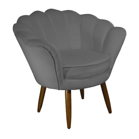 Poltrona Decorativa Pétala Suede Cinza Pés Madeira Mz Decor