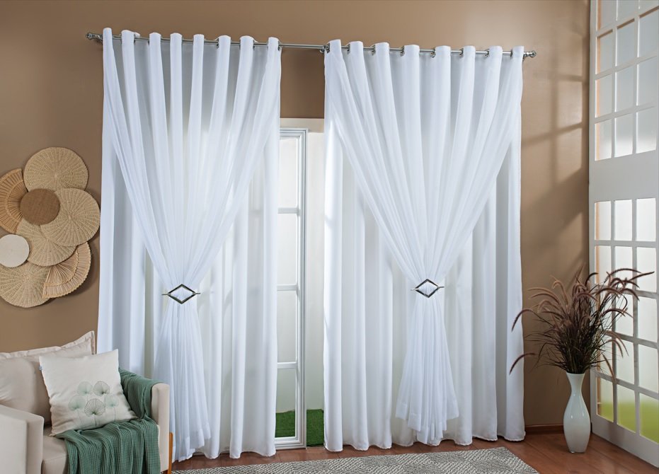 Cortina Gaze De Linho Forro Blackout 8,00x2,60m Sala E Quarto Branco