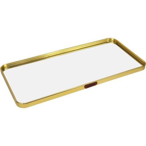 Bandeja Decorativa para Servir Retangular Home&co com Espelho Metal 1x40x20cm Dourado