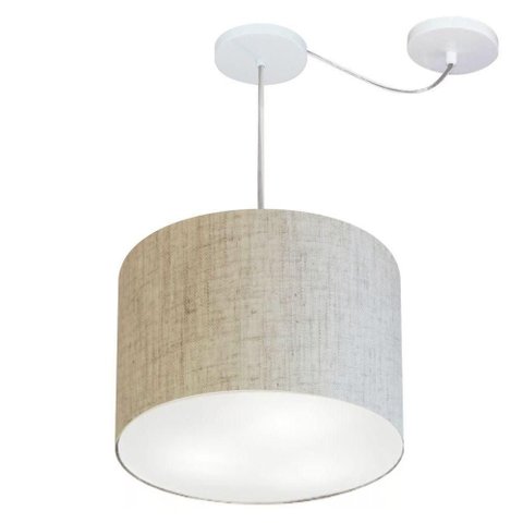 Lustre Pendente Cilíndrico com Desvio Md-4237 Cúpula em Tecido 40x30cm Rustico Bege - Bivolt