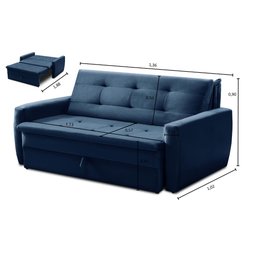 Sofá Cama Jade 1,36m Suede Azul Adonai Estofados - 3