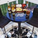 Ver imagem 5 de Mesa para Áera Gourmet Alta Redonda de Madeira Maciça com Azulejo Família e Amigos - Empório Tambo