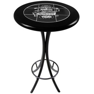 Mesa para Áera Gourmet Alta Redonda de Madeira Maciça com Azulejo Família e Amigos - Empório Tambo